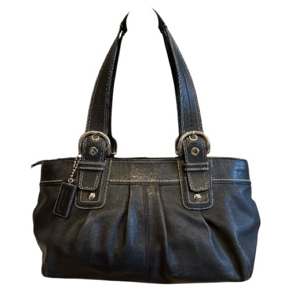 VINTAGE COACH SOHO F137732 BLACK LEATHER PLEATED TOTE SHOULDER BAG PURSE - Picture 2 of 10